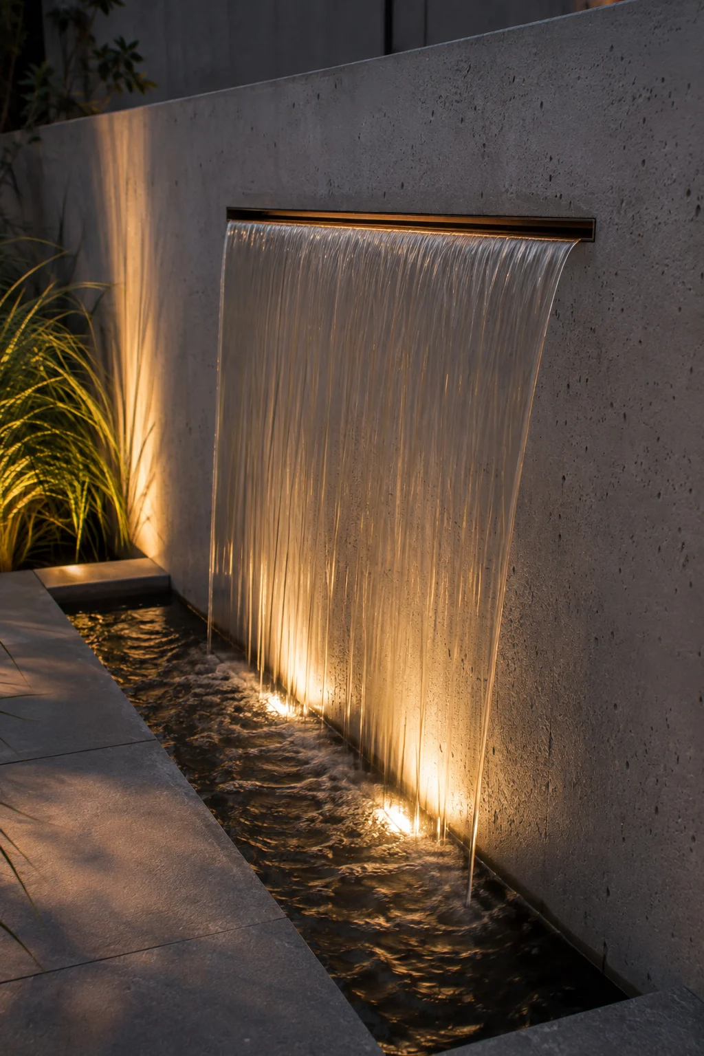 wall mounted water blade modern garden idea