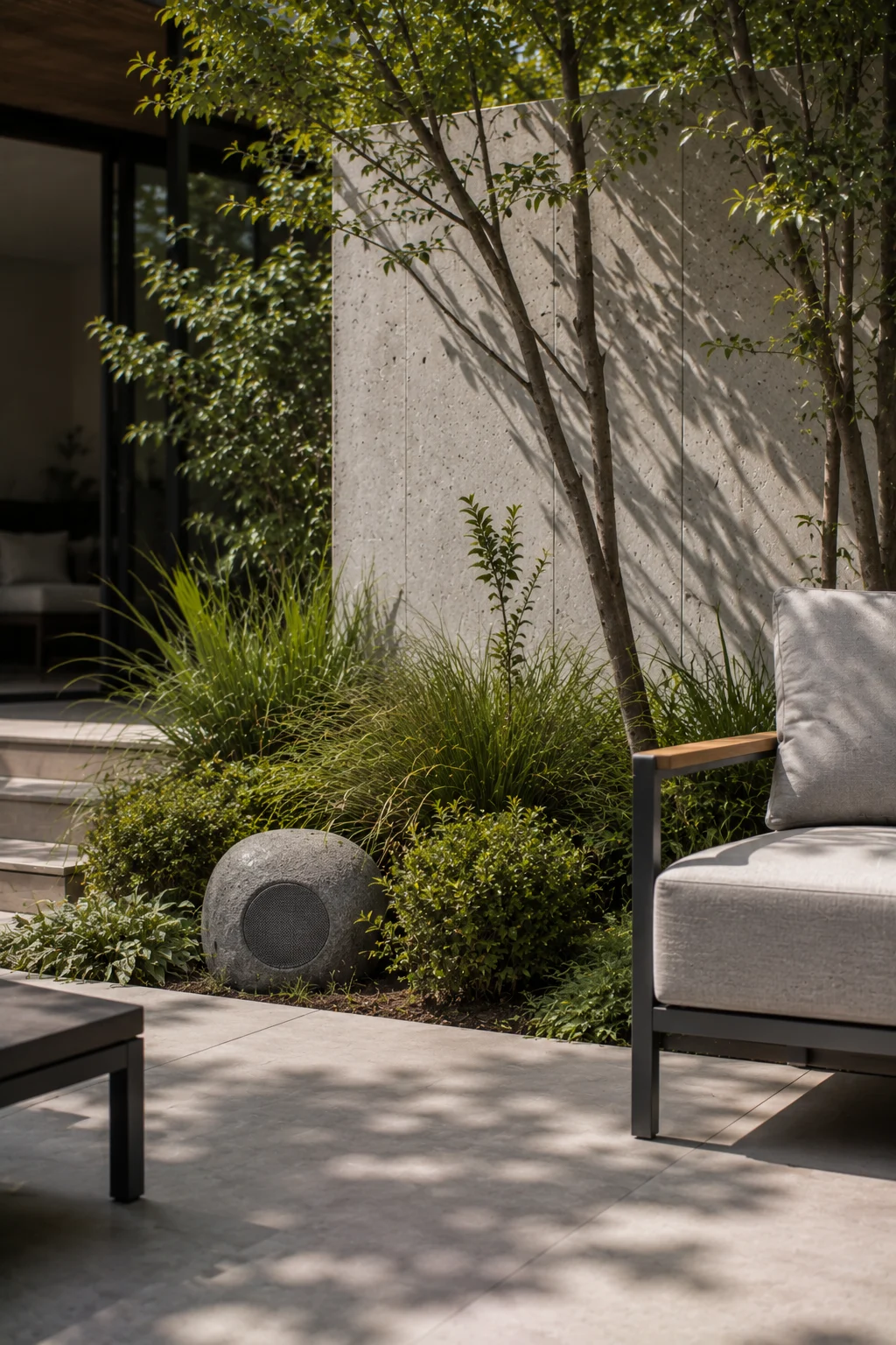 integrated outdoor speaker modern garden idea