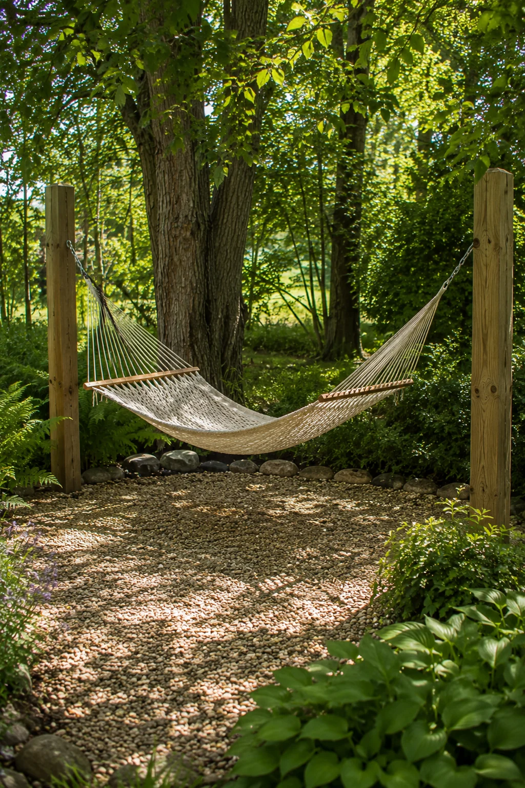 hammock over gravel clearing garden idea