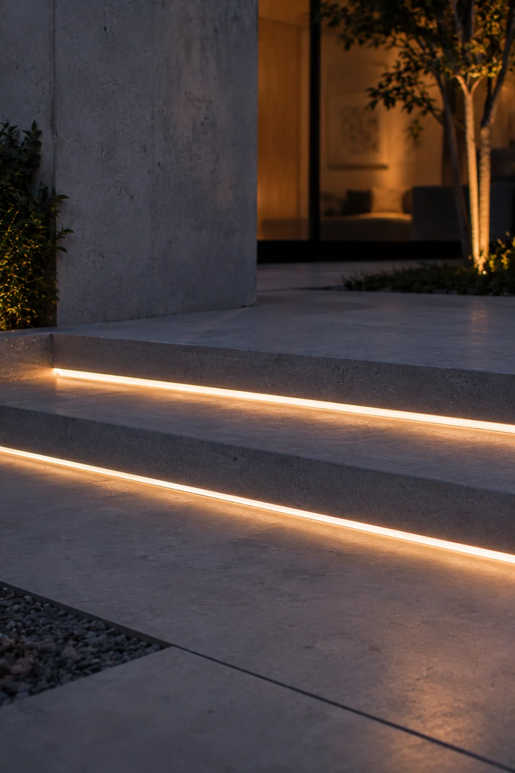 linear LED strip lighting modern garden idea