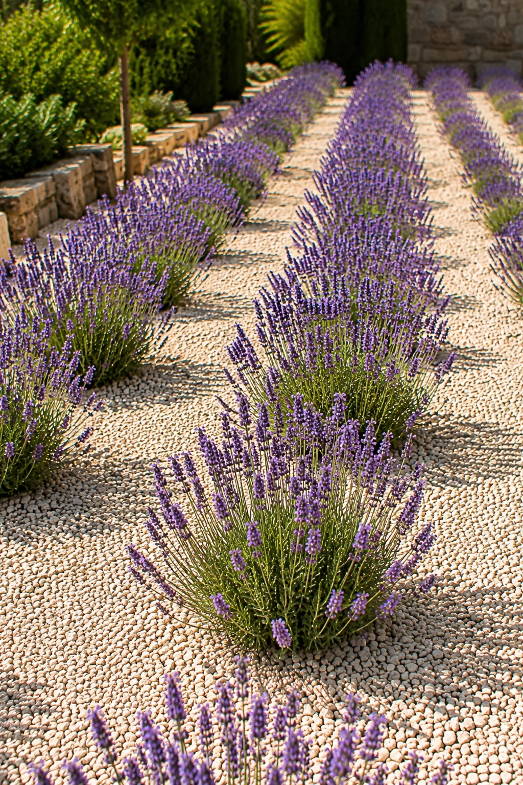 lavender rows gravel garden idea