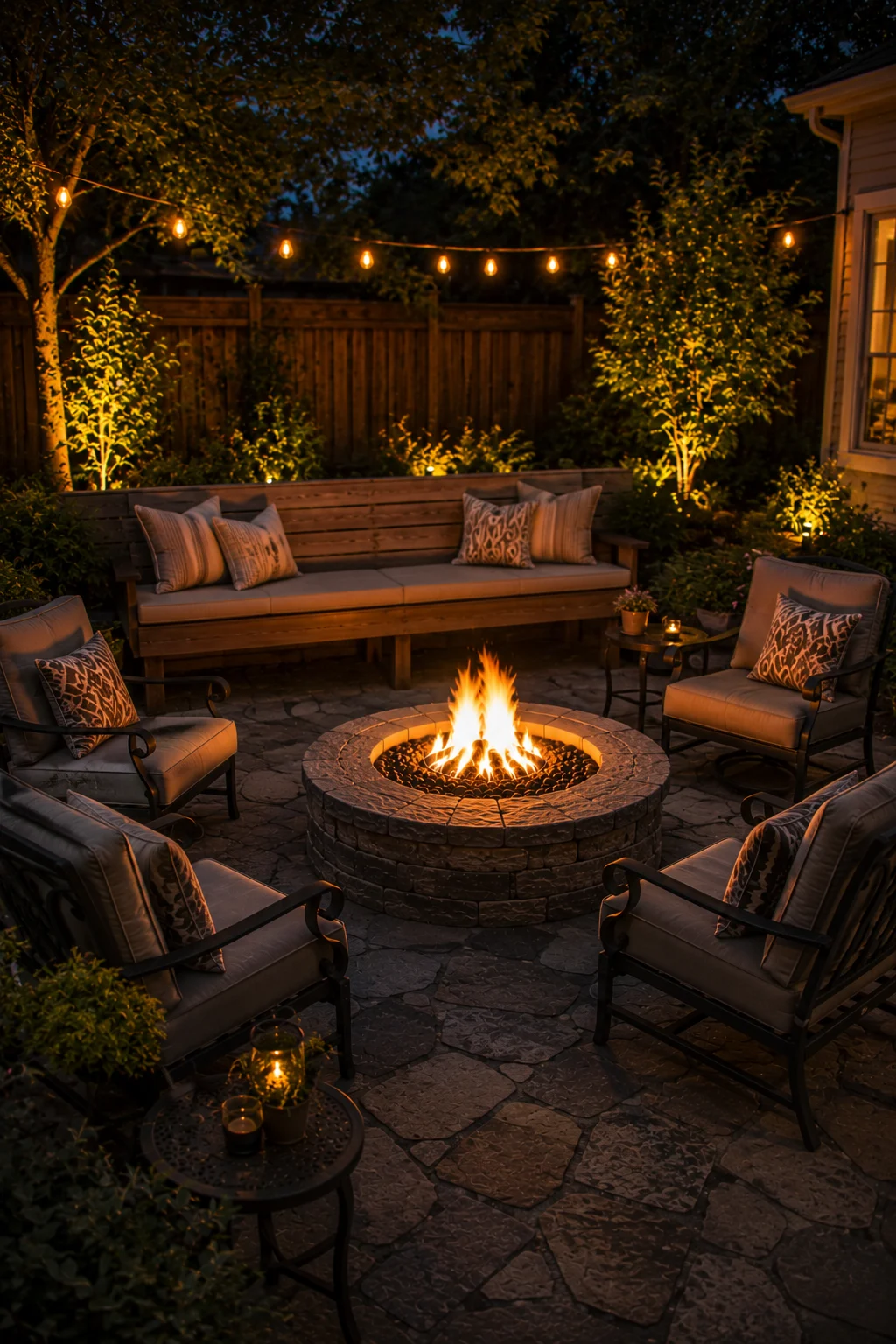 linear bench fire pit seating idea
