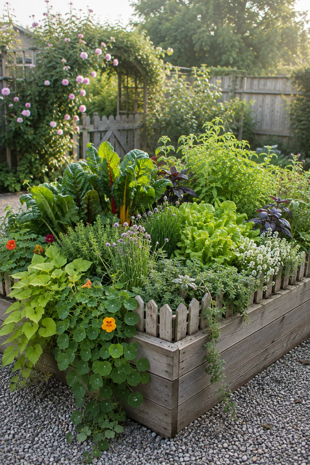 cottage style picket edge raised bed design idea