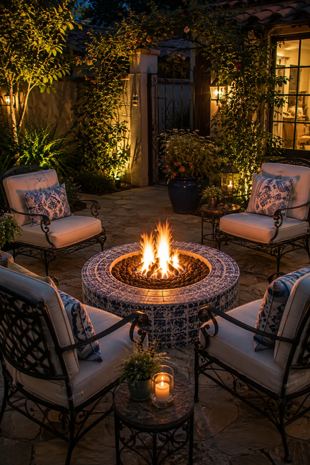Mediterranean style fire pit seating idea