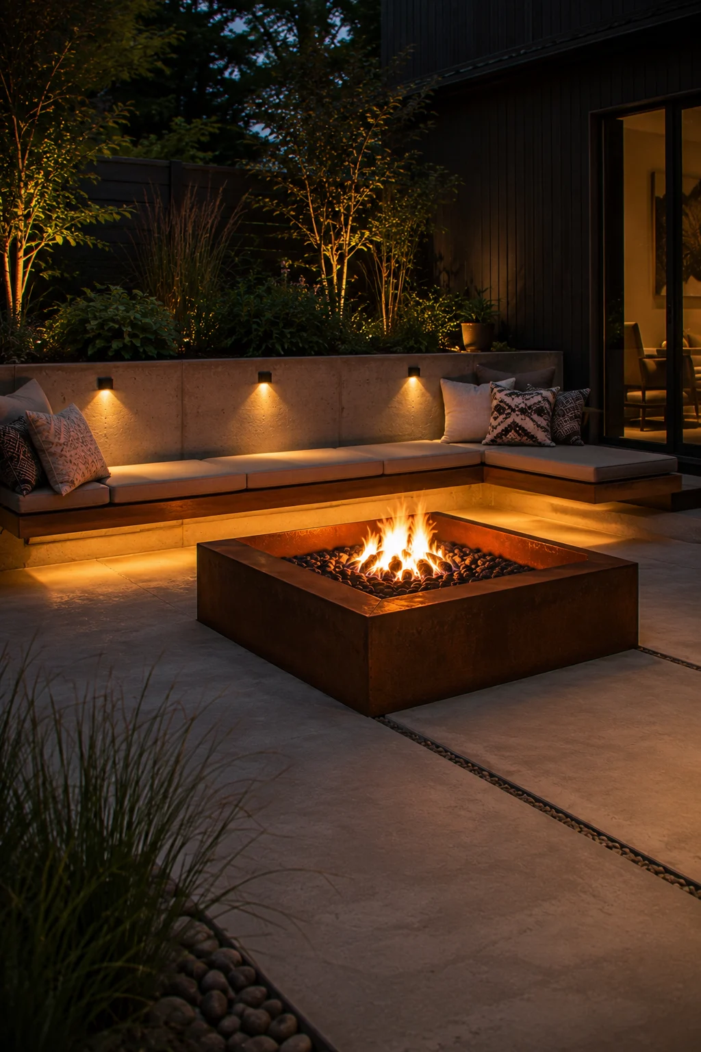 modern minimalist fire pit seating idea