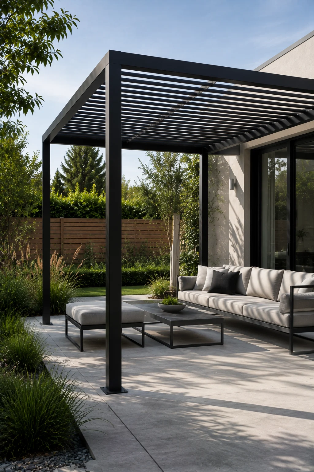 steel frame pergola garden idea