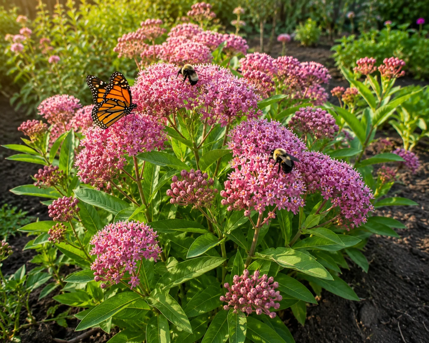 swamp milkweed Asclepias incarnata clay soil bloom monarch butterfly bumblebee heavy ground pollinator