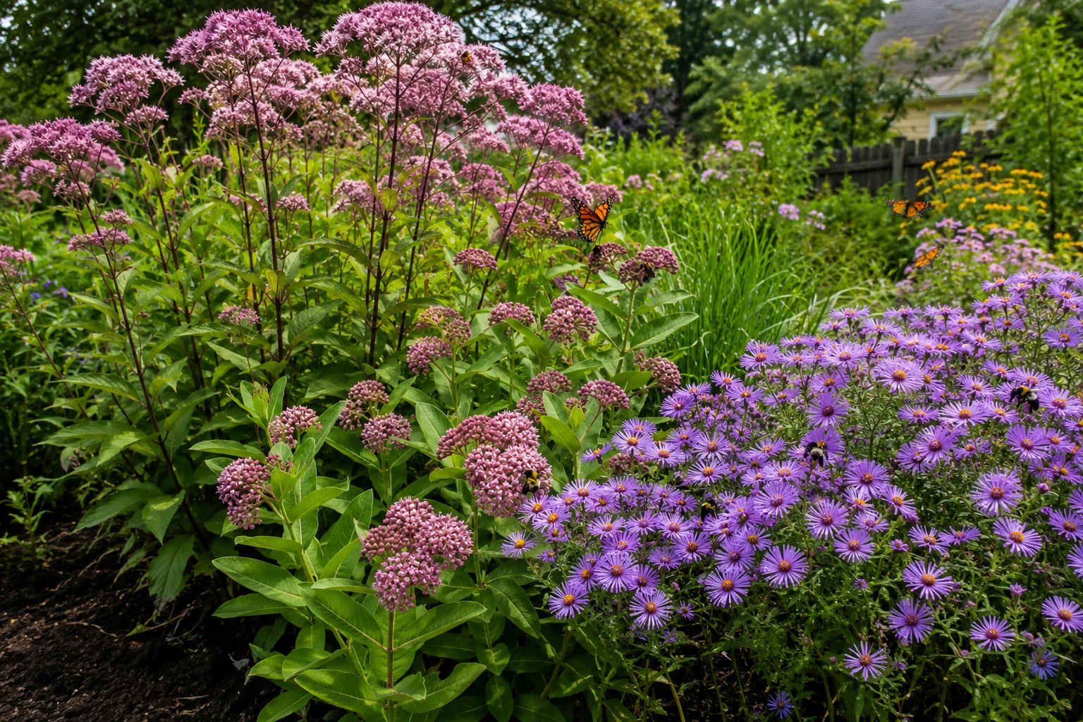 pollinator plants clay soil Joe-Pye weed swamp milkweed native asters bees butterflies heavy ground garden