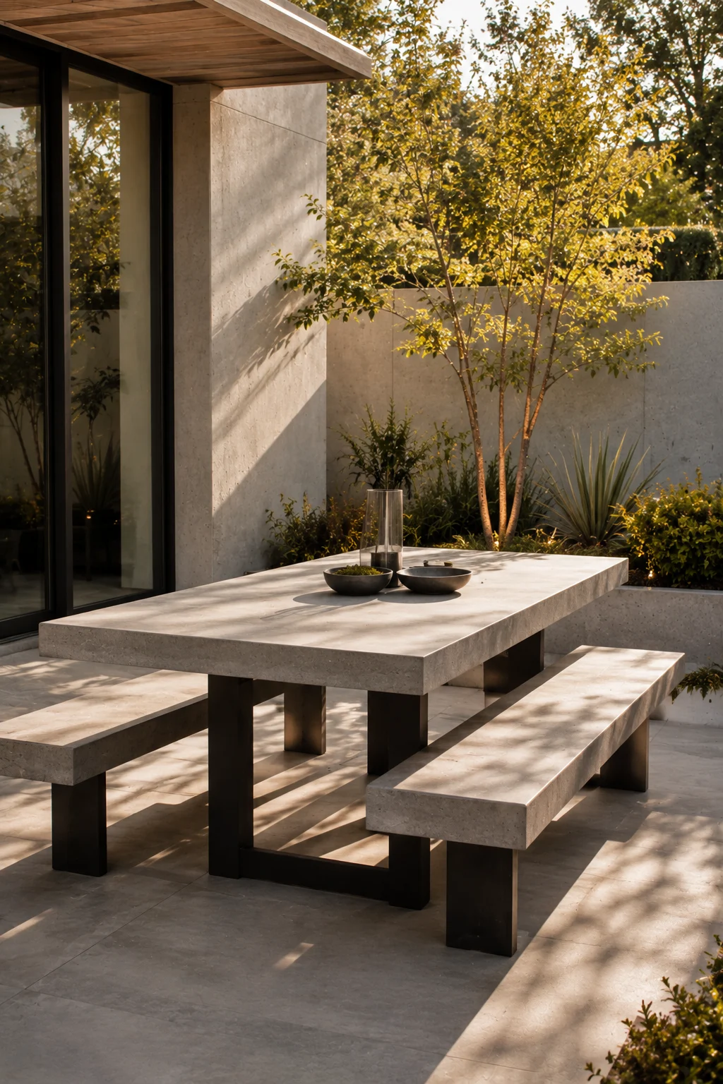 minimalist dining table bench modern garden idea