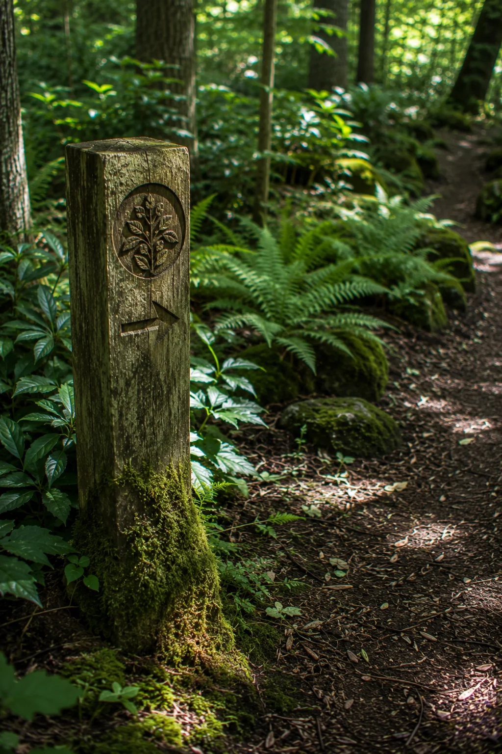 trail marker woodland garden idea