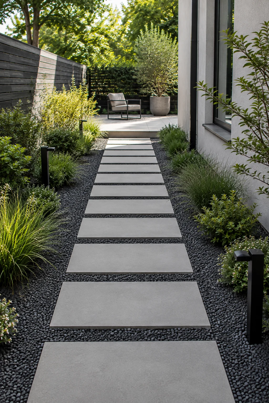 floating stepping stone path modern garden idea
