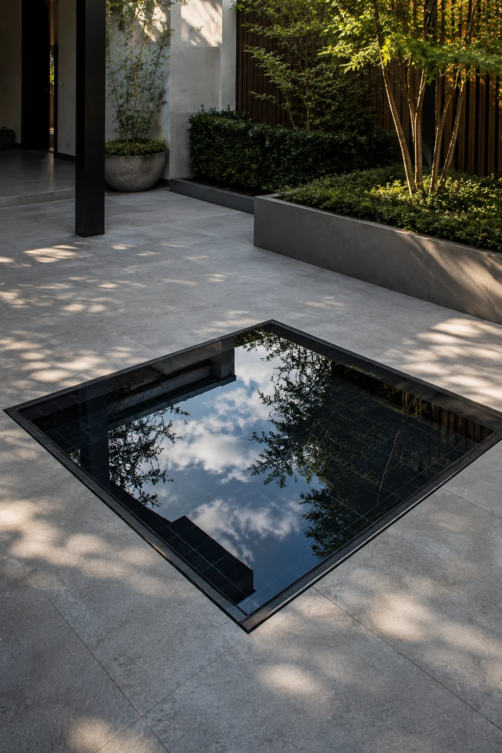 square reflecting pool modern garden idea