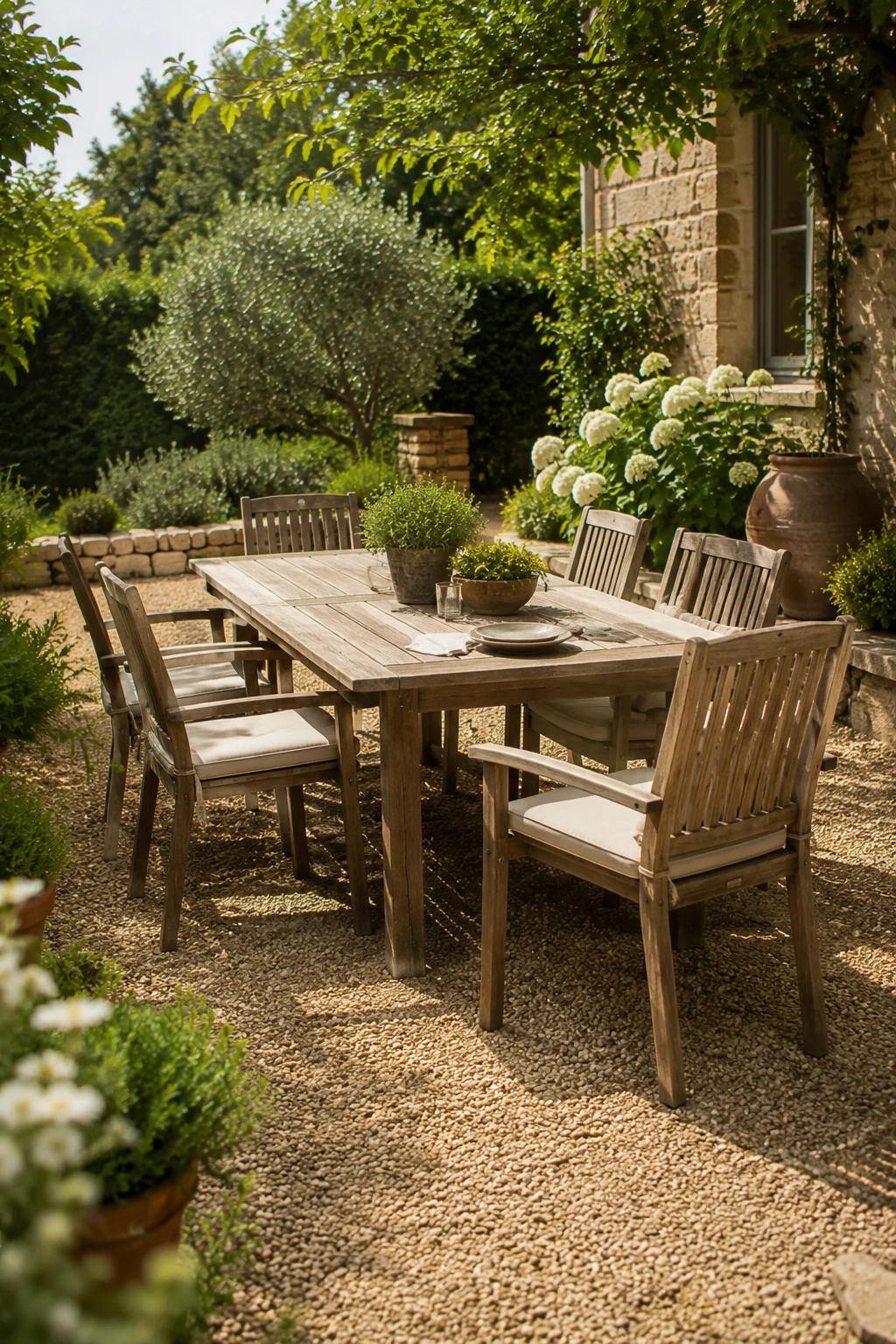 outdoor dining set gravel patio idea