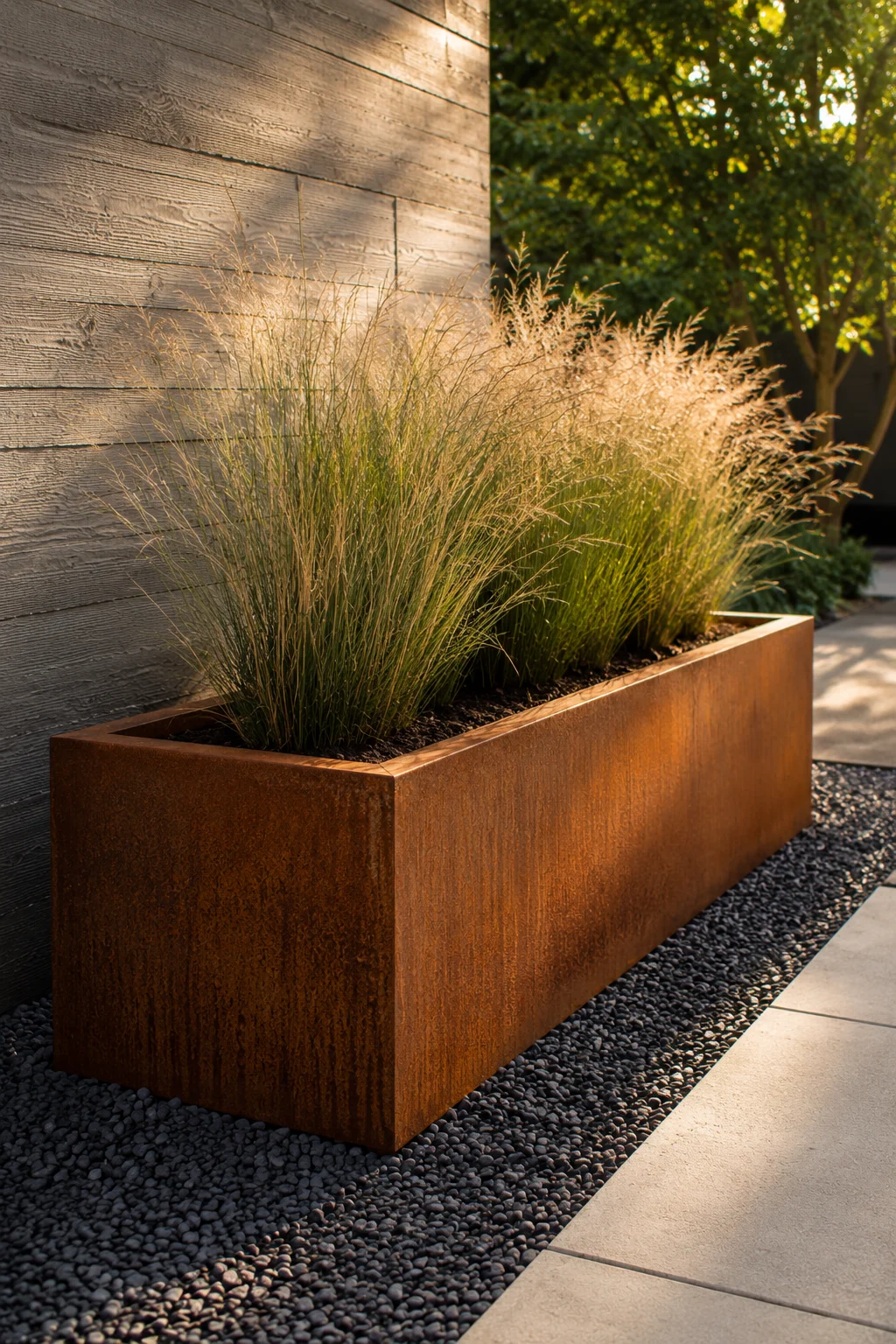 corten steel planter modern garden idea
