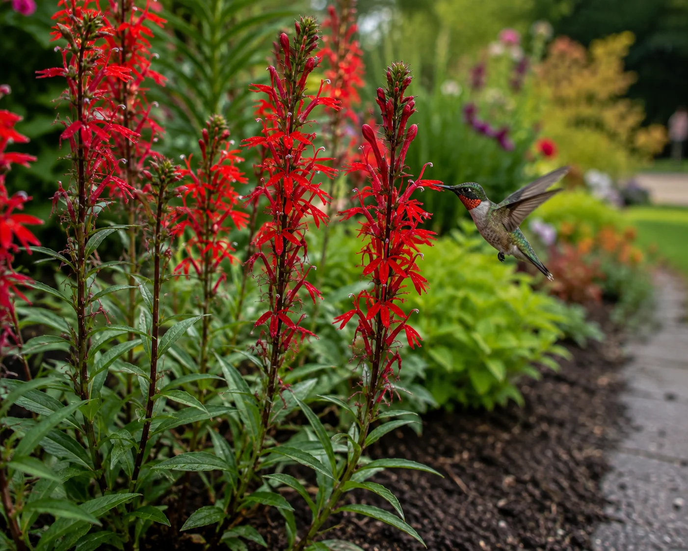 cardinal flower Lobelia cardinalis clay soil moist border scarlet bloom hummingbird pollinator heavy ground
