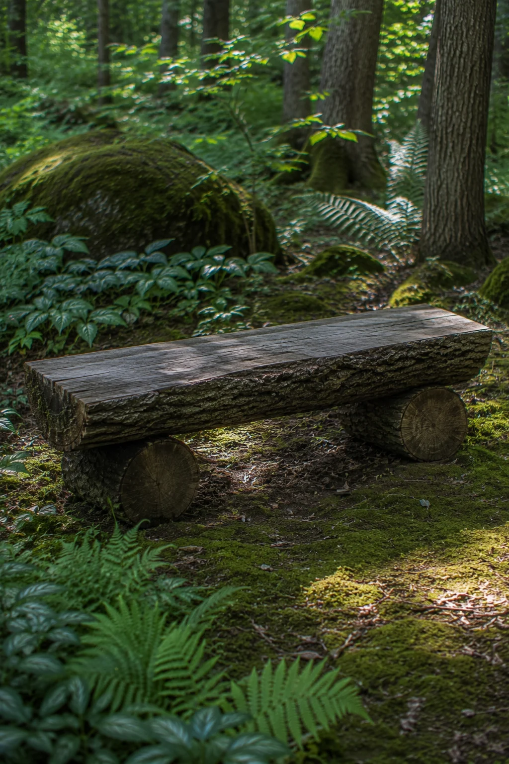log bench woodland garden idea