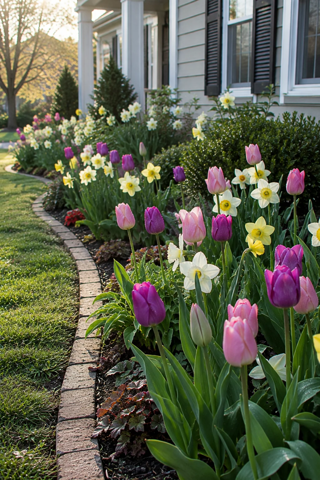 spring bulb border front garden idea