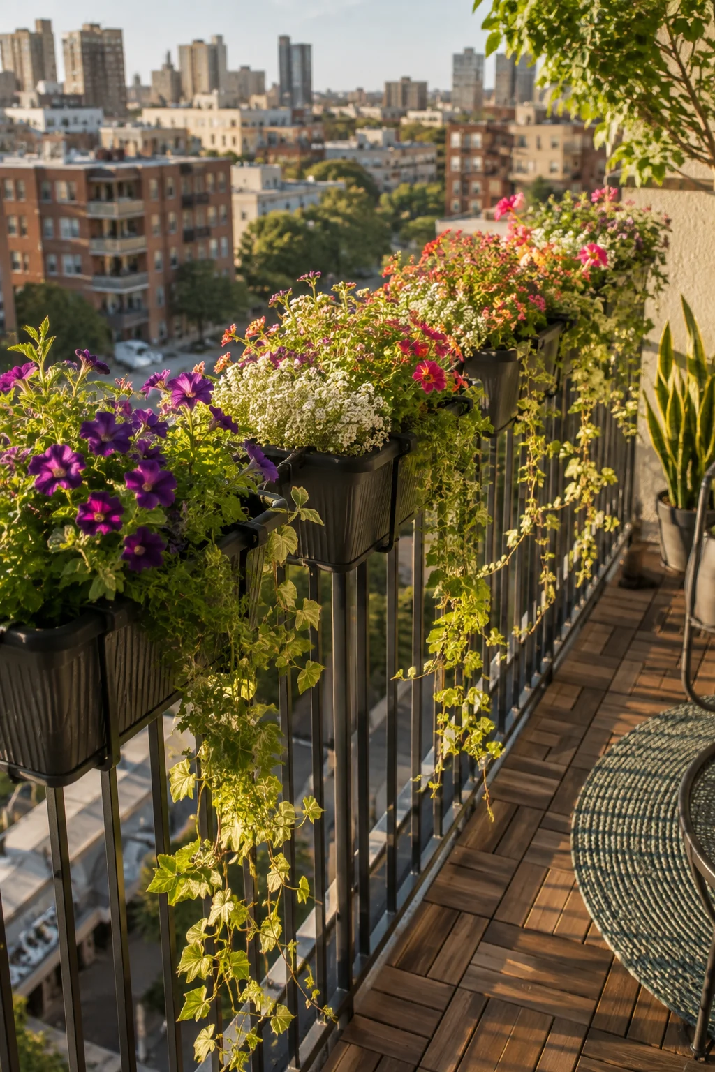 railing mounted planter box balcony garden idea