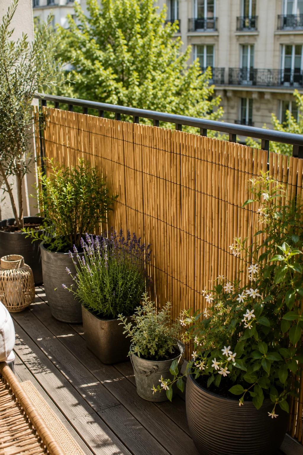 bamboo privacy screen balcony garden idea