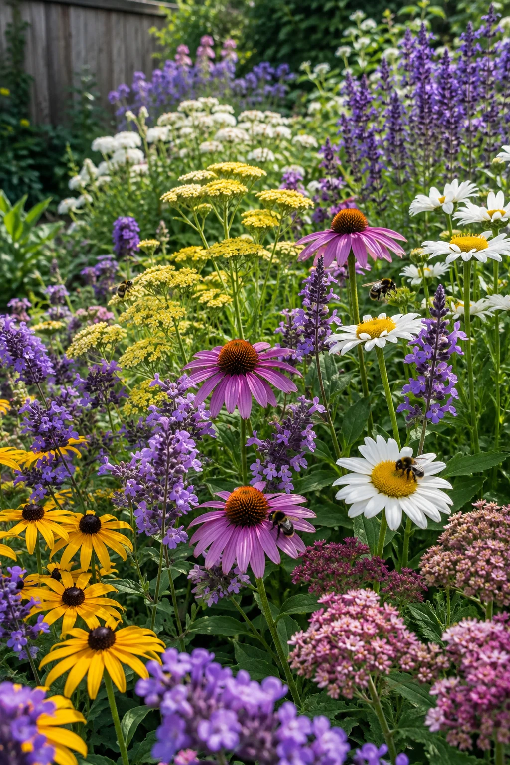 pollinator garden with continuous spring to autumn blooms