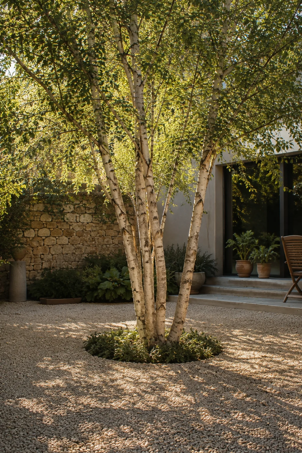 specimen tree gravel courtyard garden idea