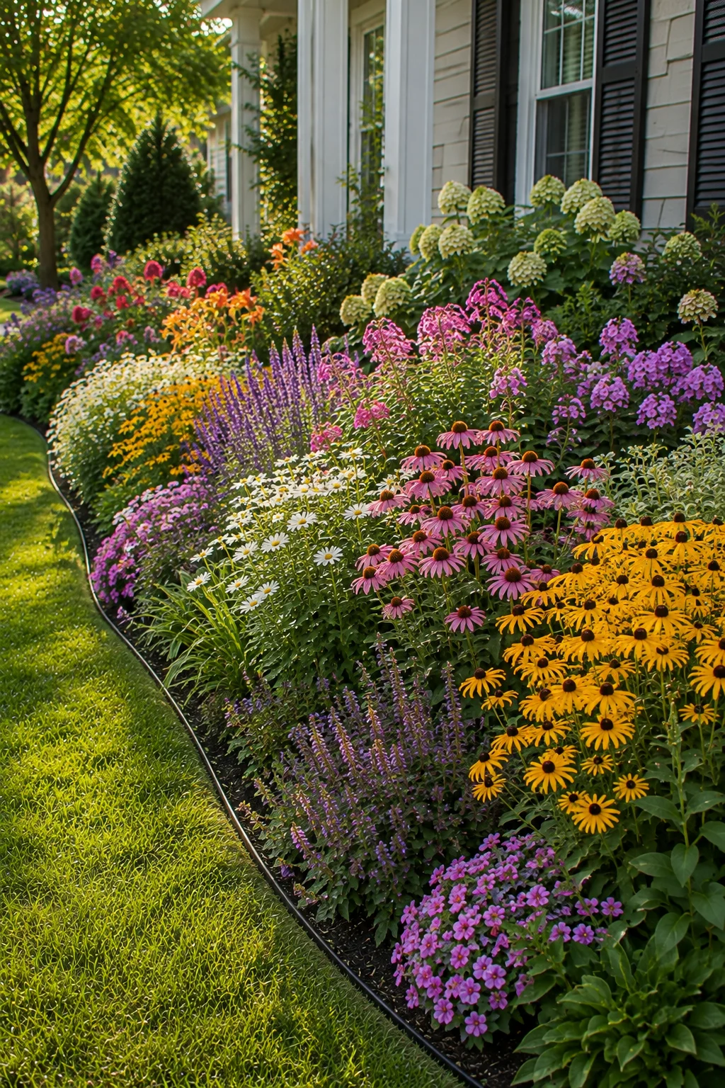 summer blooming perennial border front garden idea