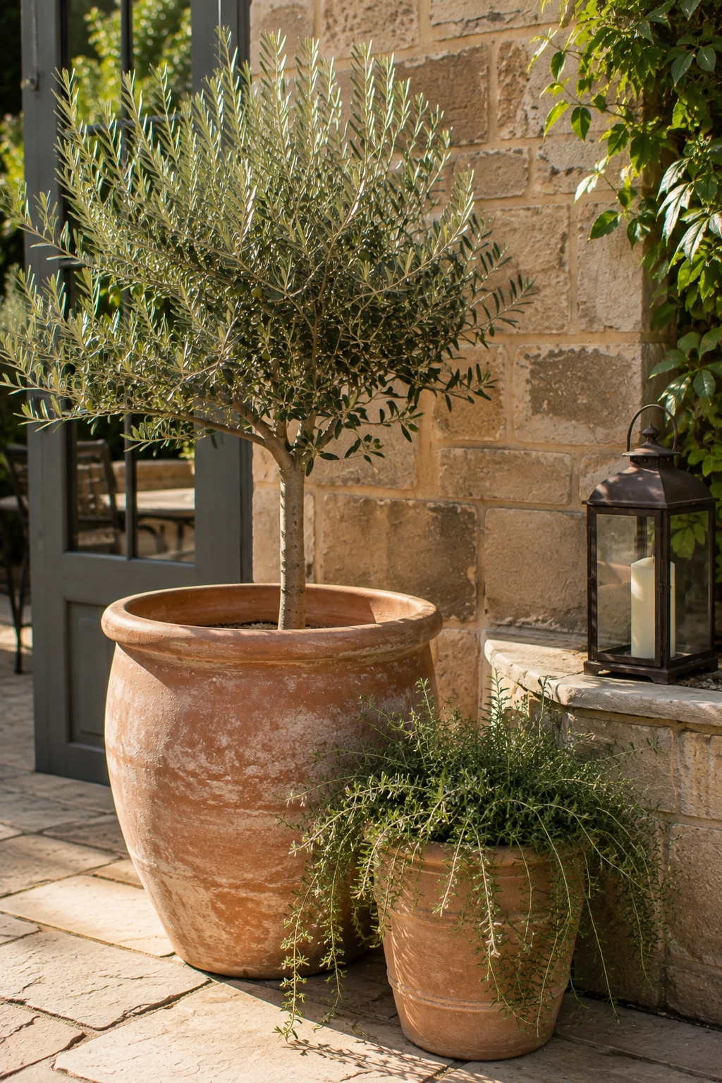 Mediterranean olive tree container garden idea