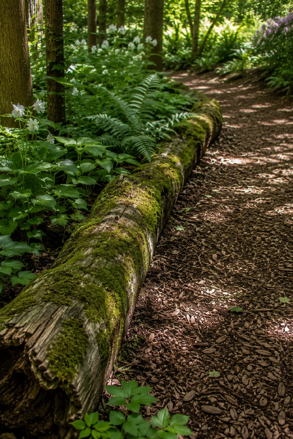 fallen log edge woodland garden idea