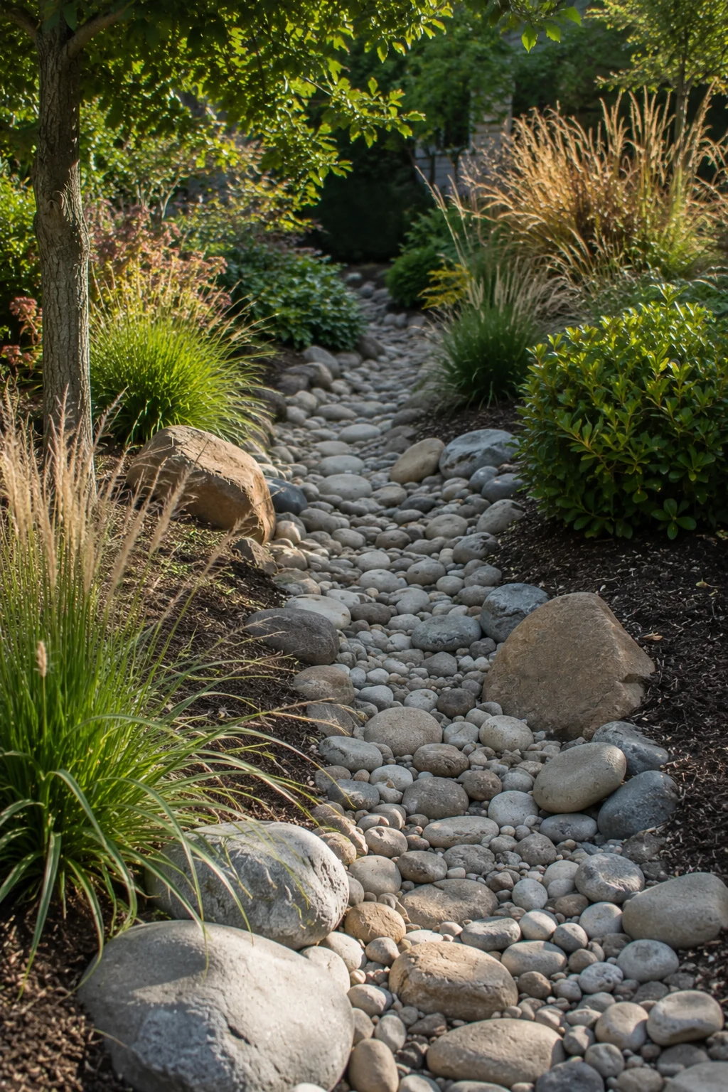 dry creek bed gravel garden idea