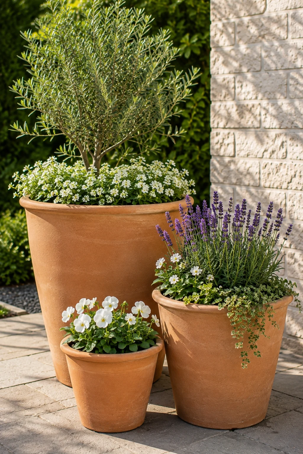 repeated matching pots container garden idea