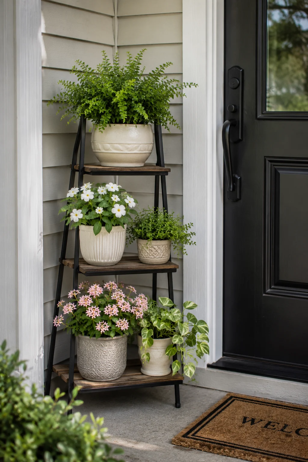 tiered stand entryway container garden idea