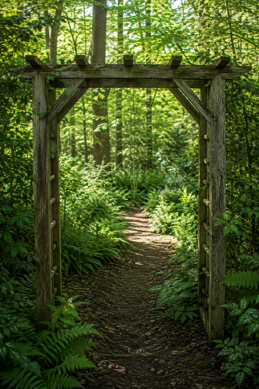 wooden entry arbor woodland garden idea