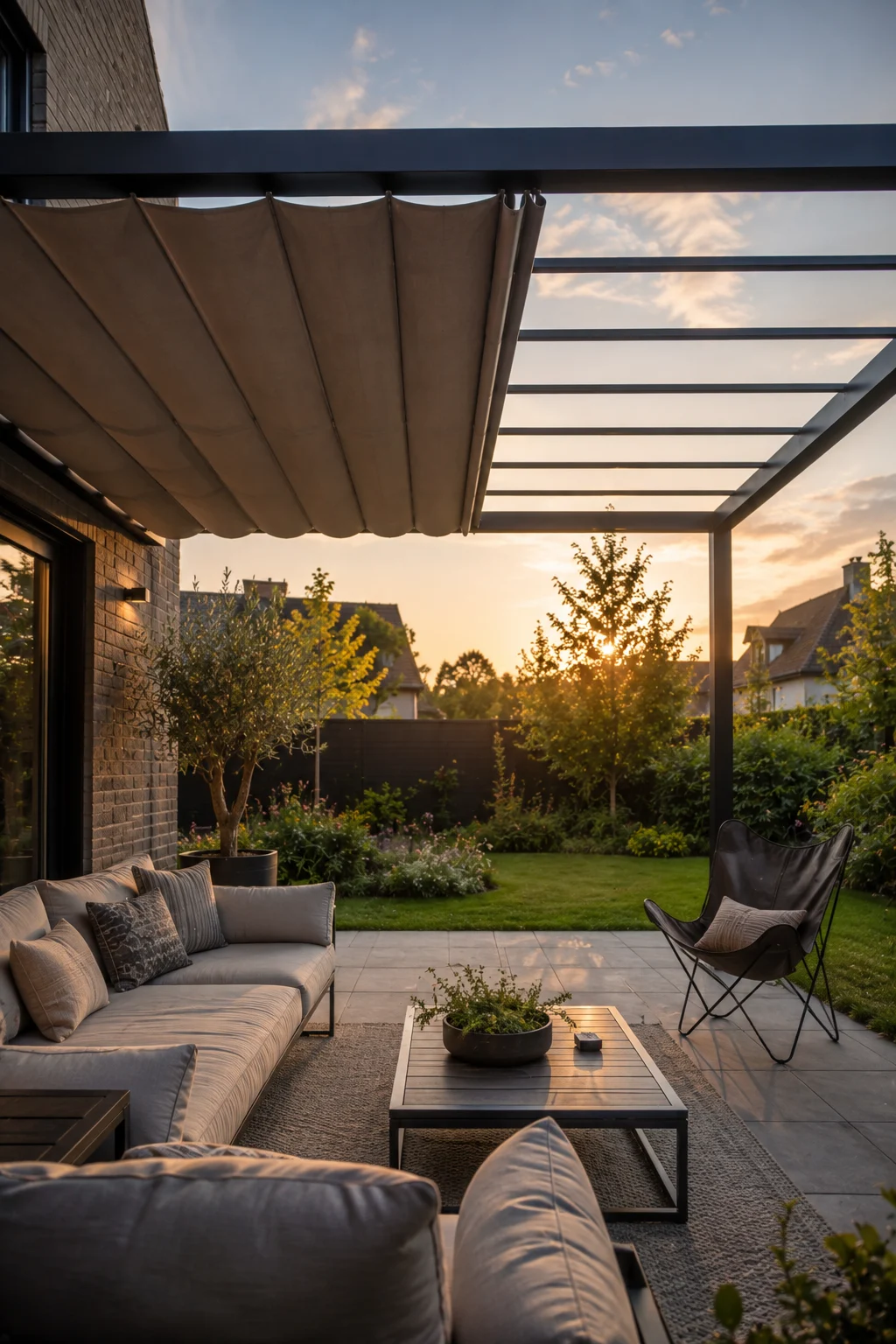 retractable canopy pergola garden idea