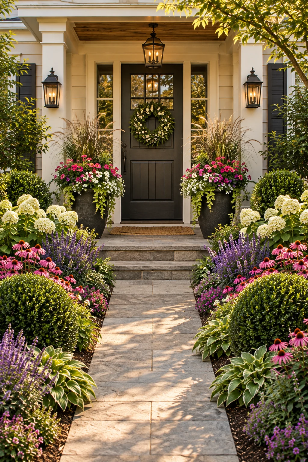 entry flanking border front garden idea