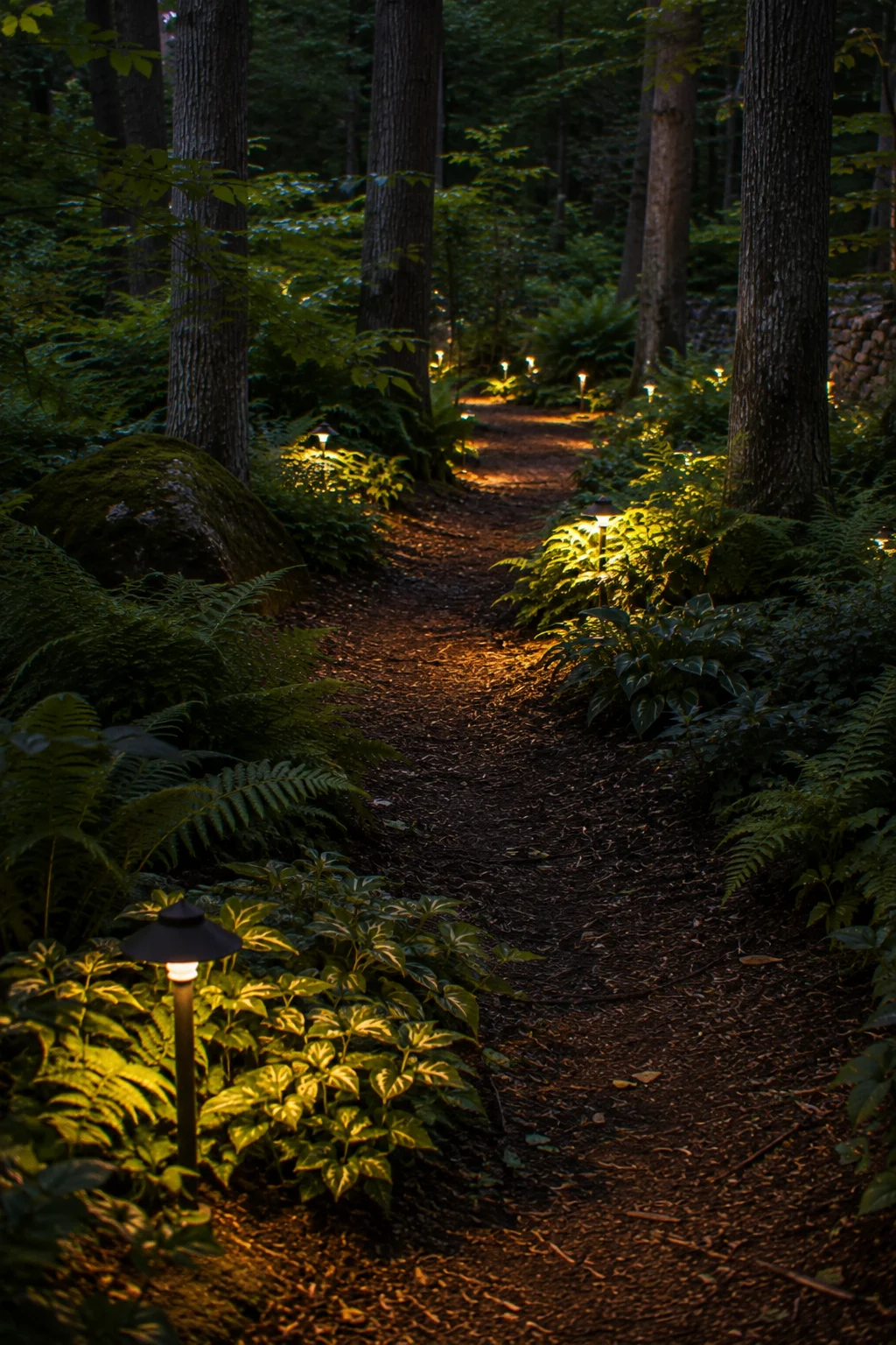 path lighting woodland garden idea