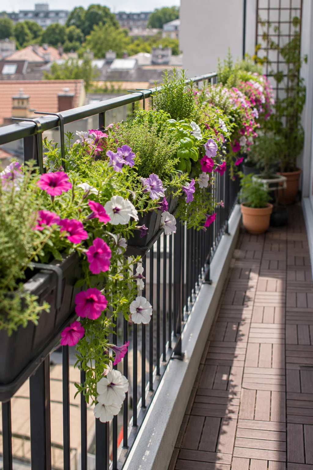 Rail planter line along a narrow balcony railing