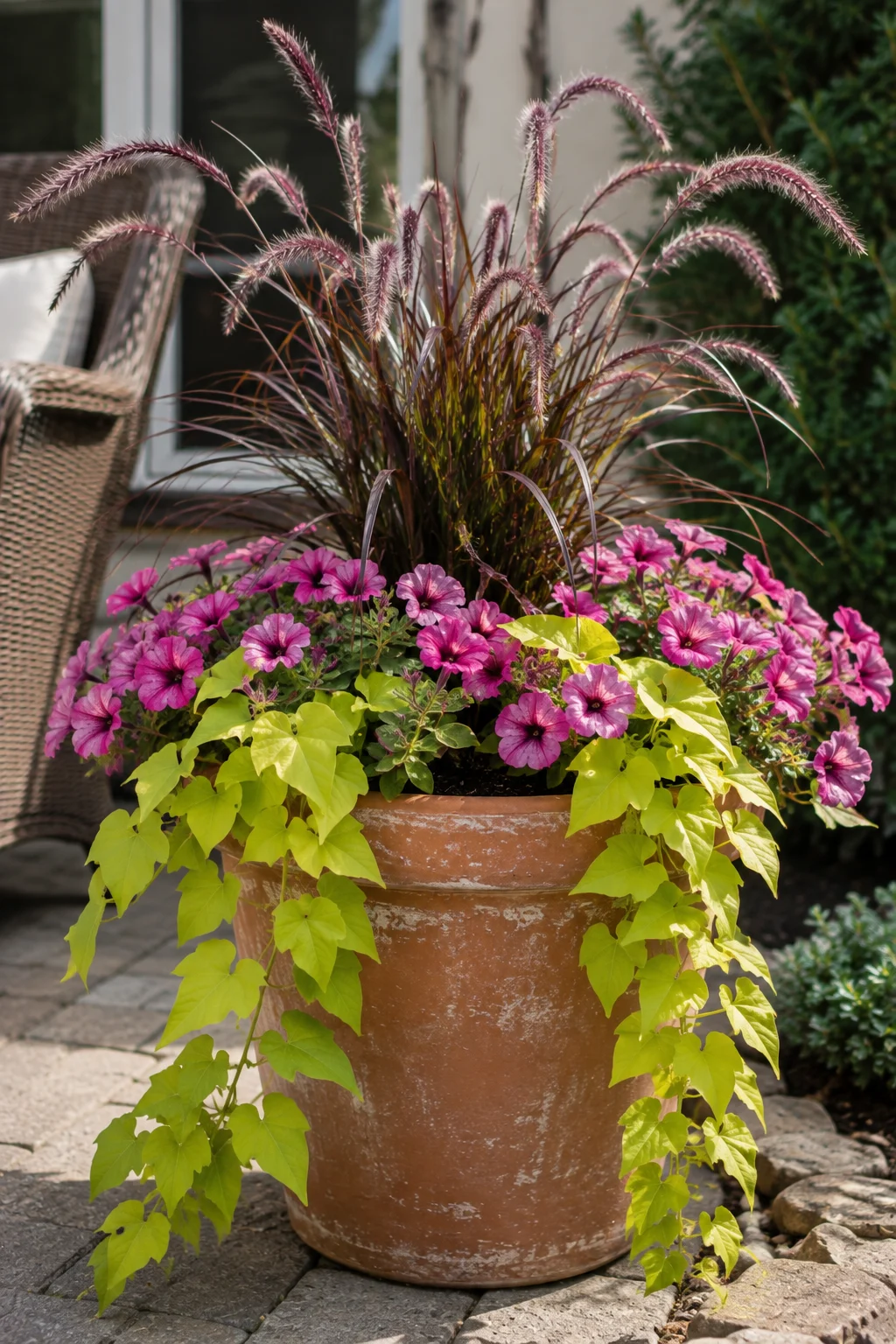 Container garden using the thriller filler spiller planting formula