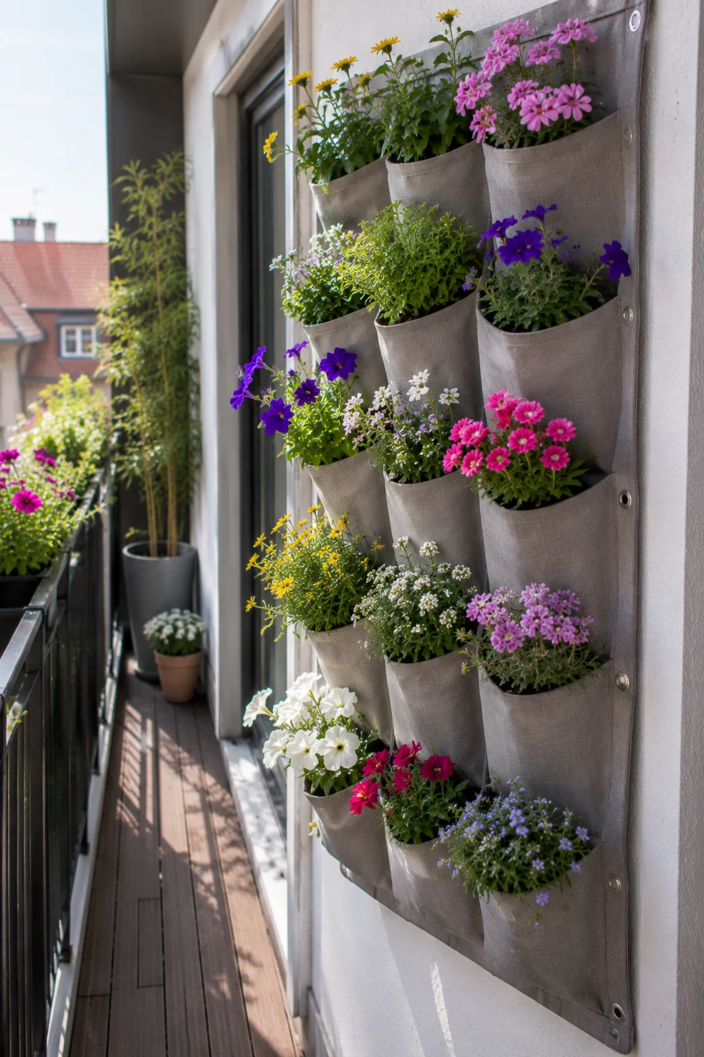 Pocket garden planter mounted on a narrow balcony wall