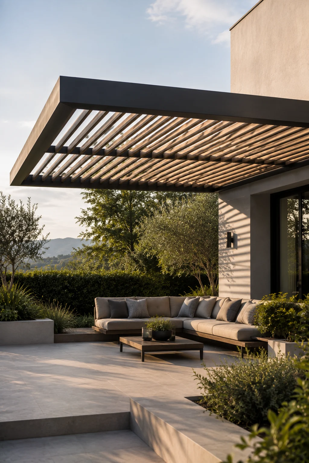 cantilevered pergola garden idea