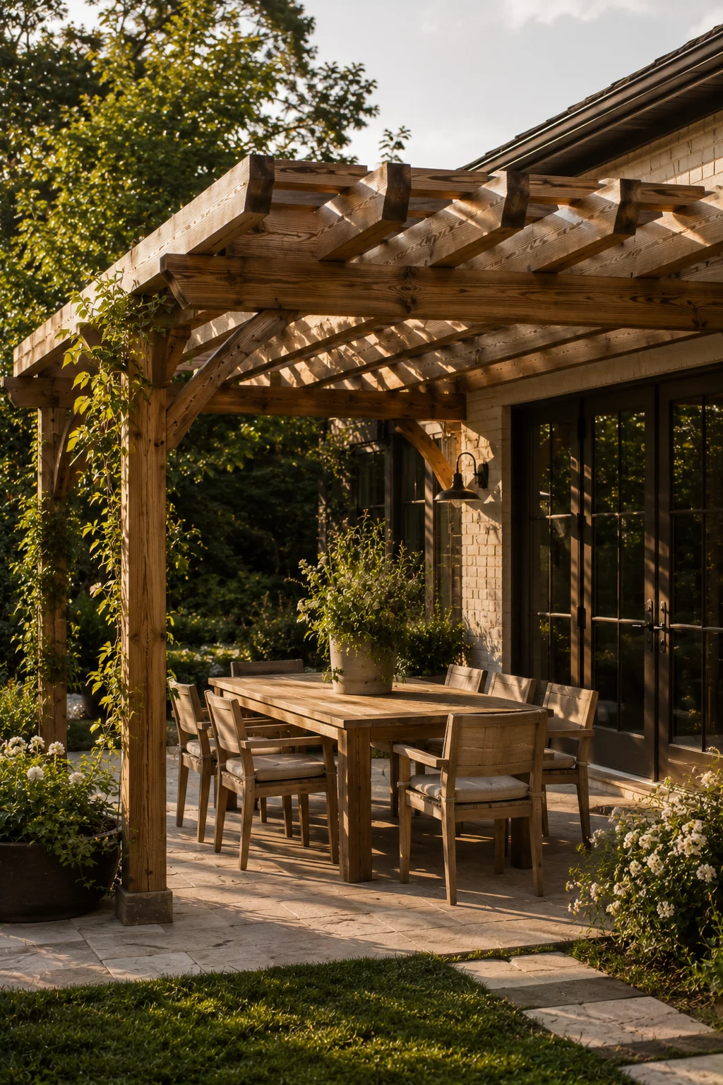 attached pergola house garden idea