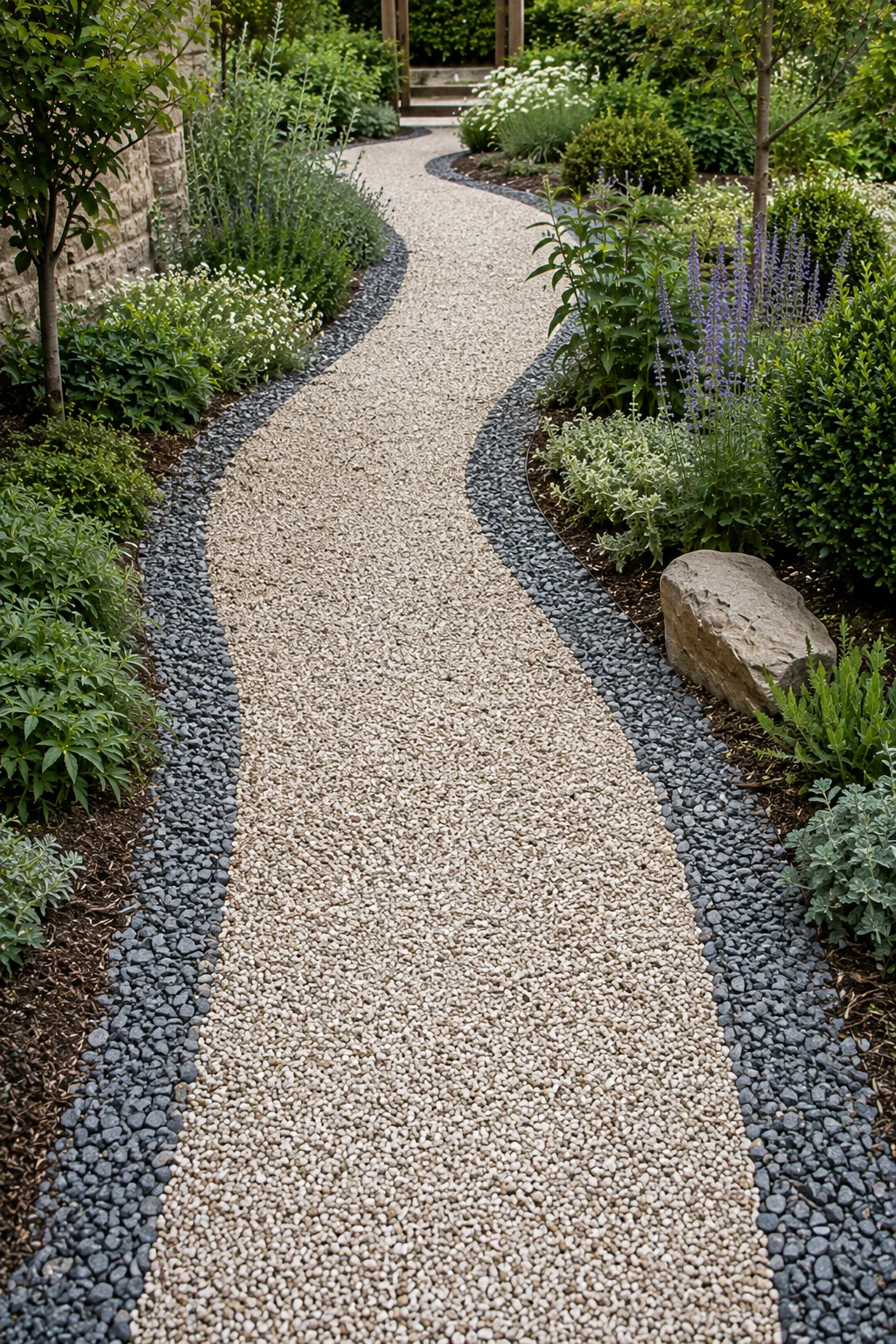 mixed gravel color pattern garden idea