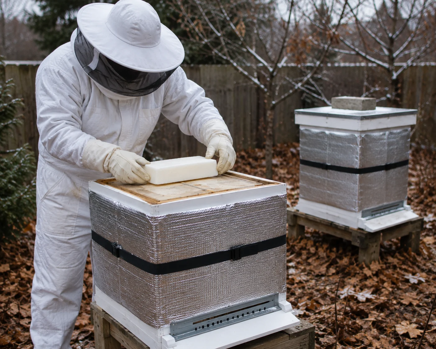 beekeeper winter preparation fondant inner cover Langstroth hive winter wrap entrance reducer autumn