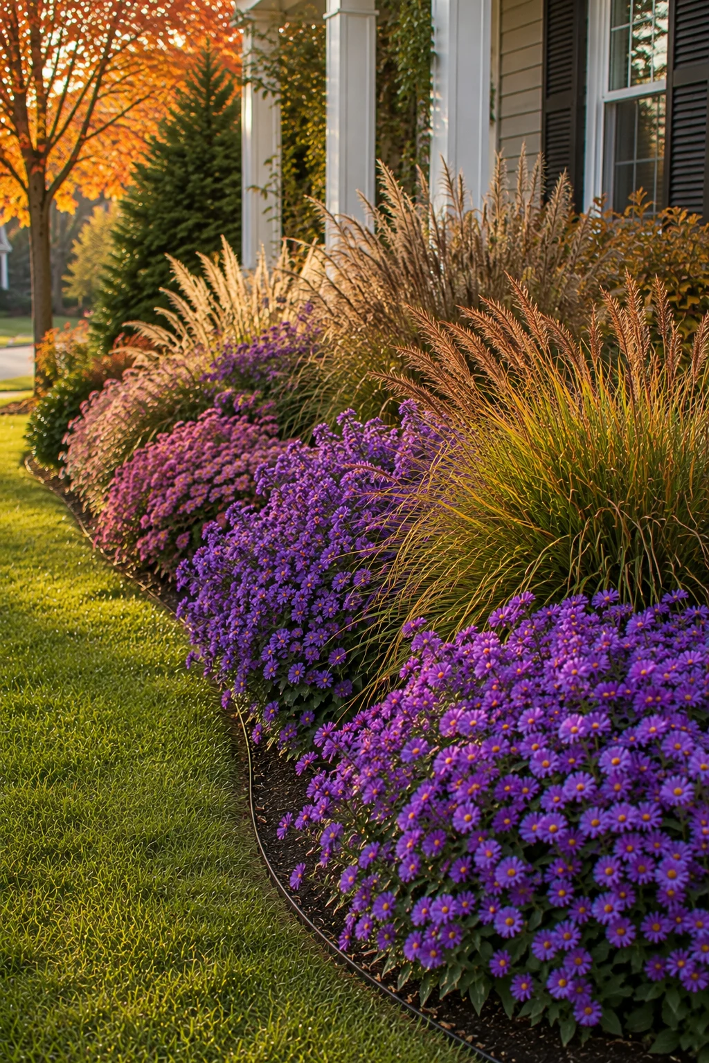 fall color border front garden idea