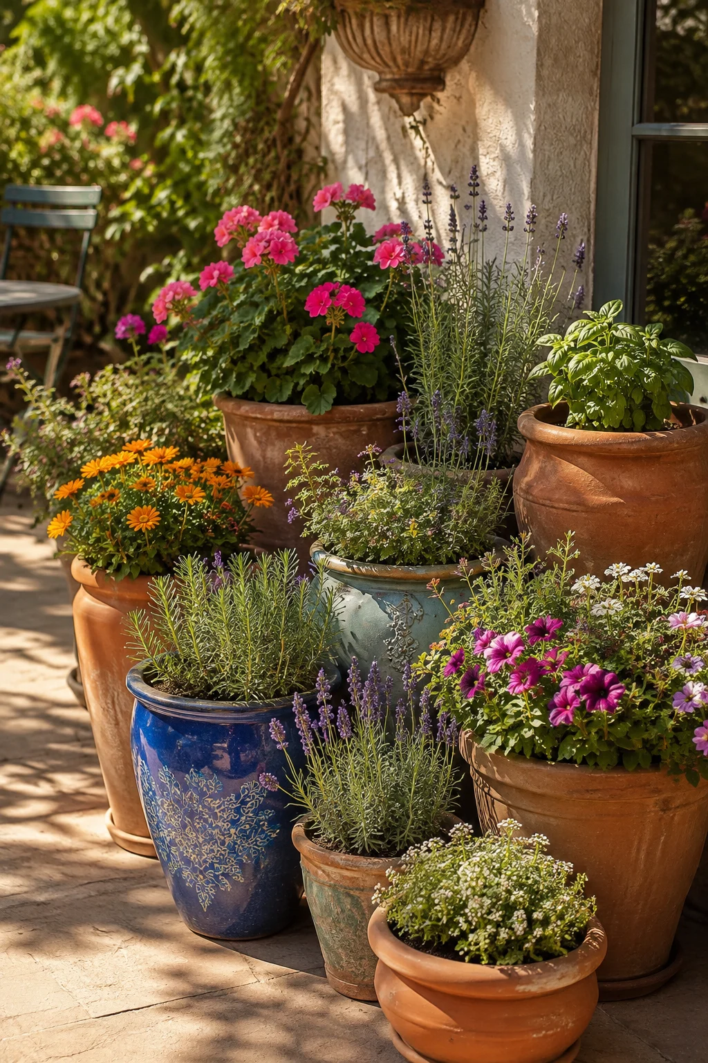container garden idea grouped patio pots