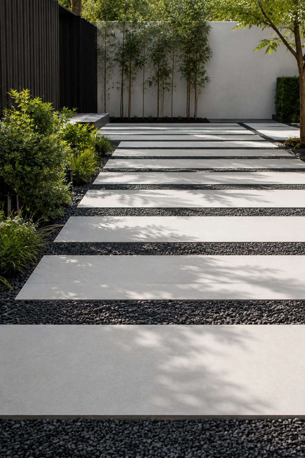  linear gravel paver bands modern garden idea