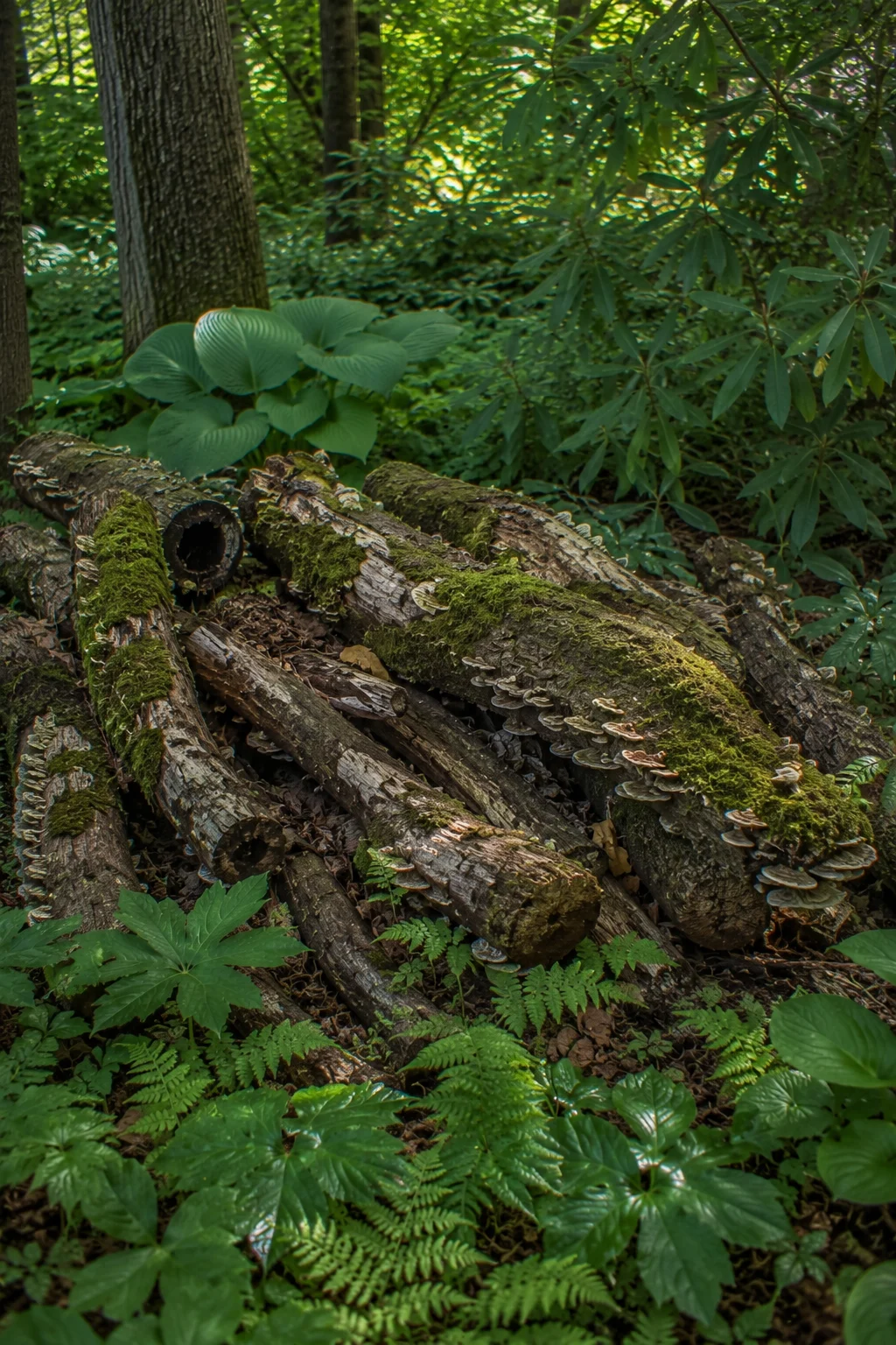 log pile habitat woodland garden idea