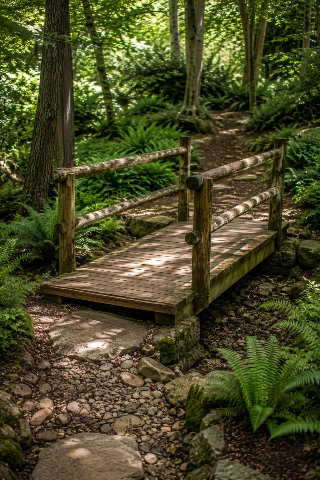 rustic footbridge woodland garden idea