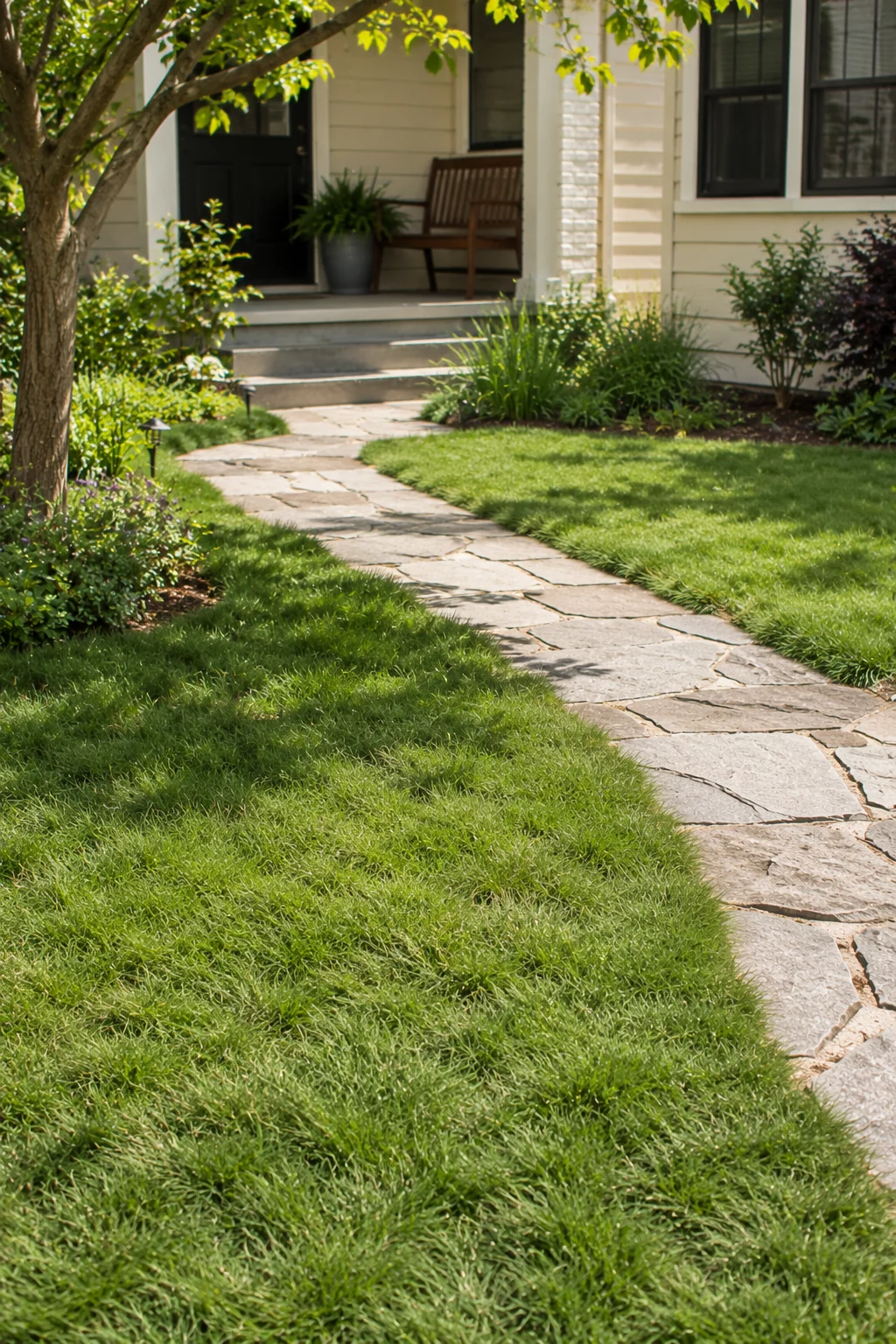 No-mow lawn alternative planted in a low maintenance front yard