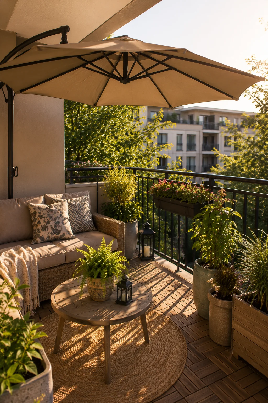 shade umbrella balcony garden idea
