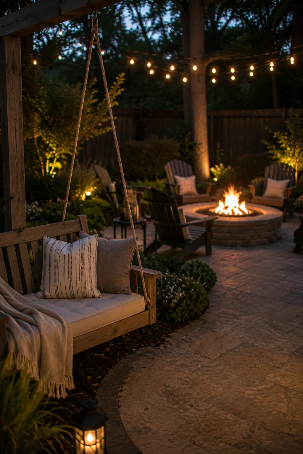 swing bench fire pit seating idea